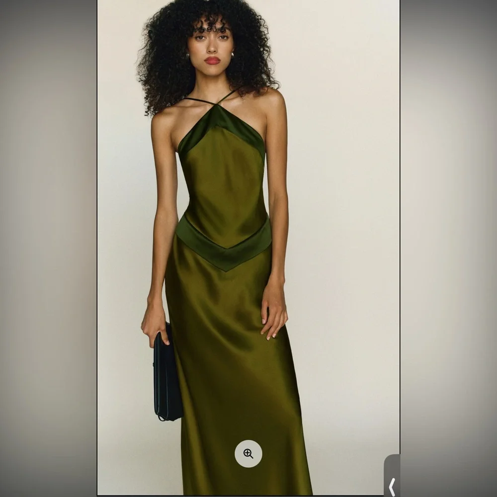 olive green reformation dress Reformation | Dresses | Reformation Jillian Silk Halter Dress In Pear Size  4